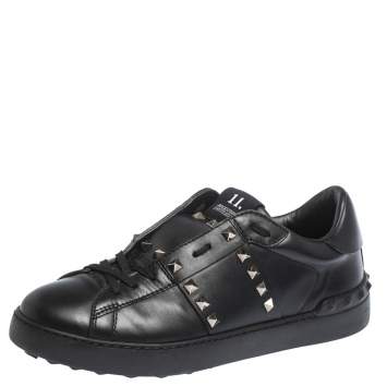 Pre Owned Valentino Black Leather Rockstud Untitled 11 Low Top Sneakers Size 40