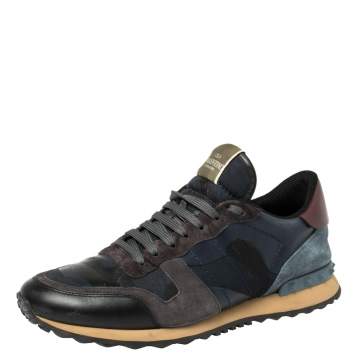 Pre Owned Valentino Black Suede Leather And Mesh Rockrunner Low Top Sneakers Size 43