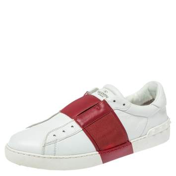 مملوكة مسبقًا Valentino Red/White Leather Elastic Band Sneakers Size 43