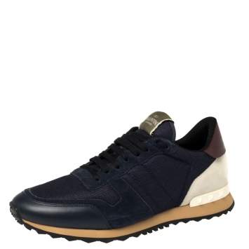 مملوكة مسبقًا Valentino Blue Suede, Leather And Mesh Rockrunner Low Top Sneakers Size 43
