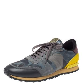 مملوكة مسبقًا Valentino Multicolor Suede And Leather Camouflage Rockrunner Low Top Sneakers Size 45