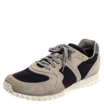 Pre Owned Valentino Grey/Black Suede And Mesh Hive Sneakers Size 42.5