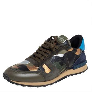 Pre Owned Valentino Multicolor Camouflage Print Canvas And Suede Rockrunner Sneakers Size 42