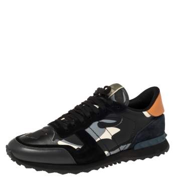 Pre Owned Valentino Multicolor Camouflage Print Suede And Leather Rockrunner Sneakers Size 45