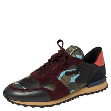 Pre Owned Valentino Multicolor Camouflage Canvas, Suede, and Leather Rockrunner Low Top Sneakers Size 46