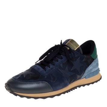 Pre Owned Valentino Multicolor Suede and Leather Rockrunner Star Low Top Sneakers Size 44