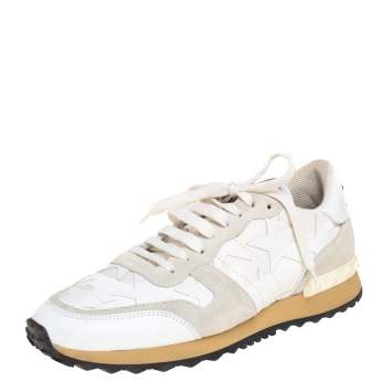 Pre Owned Valentino White/Grey Suede And Leather Rockrunner Low Top Sneakers Size 41