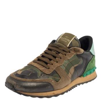 Pre Owned Valentino Multicolor Suede And Camo Printed Leather Rockrunner Sneakers Size 40