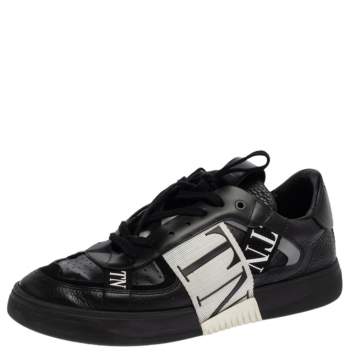 Pre Owned Valentino Black/White Leather And Nylon Fabric VLTN Low Top Sneakers Size 43