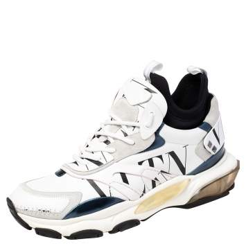 مملوكة مسبقًا Valentino White/Black Suede and Leather Camouflage Grid Bounce Sneakers Size 44