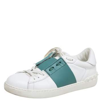 مملوكة مسبقًا Valentino White/Green Leather  Low Top Sneakers Size 41