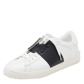 مملوكة مسبقًا Valentino White/Black Band Leather Open Low Top Sneakers Size 40