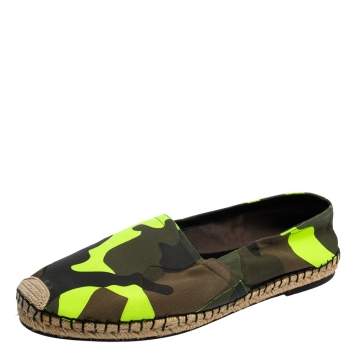 Pre Owned Valentino Green Camouflage Canvas Espadrille Flat Size 43