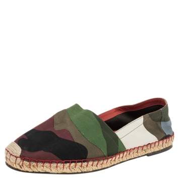 Pre Owned Valentino Multicolour Camouflage Canvas Espadrilles Flats Size 40