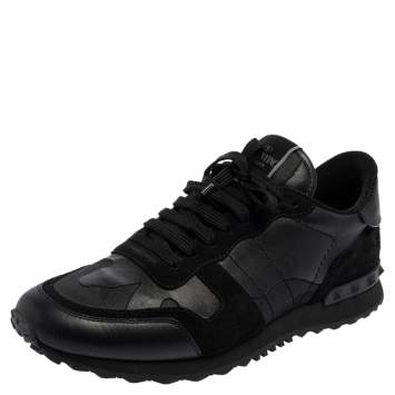 مملوكة مسبقًا Valentino Black Leather, Canvas and Suede Rockrunner Low-Top Sneakers Size 42