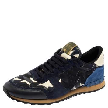 Pre Owned Valentino Multicolor Leather, Mesh And Suede Rockrunner Low-Top Sneakers Size 43