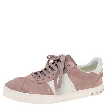 مملوكة مسبقًا Valentino Pink/White Suede and Leather Fly Crew Low-Top Sneakers Size 41