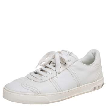 مملوكة مسبقًا Valentino White Leather Fly Crew Low-Top Sneakers Size 41.5