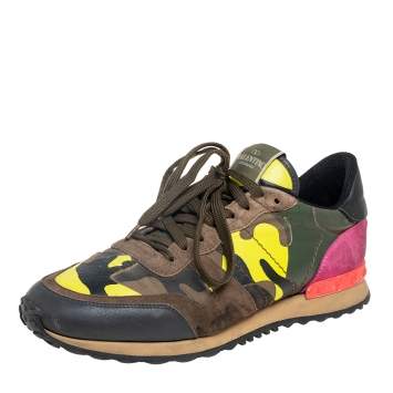 مملوكة مسبقًا Valentino Multicolor Suede, Canvas and Camo Printed Leather Rockrunner Sneakers Size 41