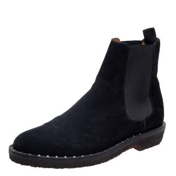 Pre Owned Valentino Black Suede Studded Chelsea Boots Size 41