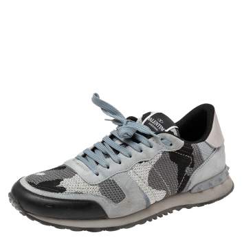 Pre Owned Valentino Multicolor Leather And Suede Rockrunner Camouflage Lace Up Sneakers Size 43