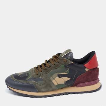 مملوكة مسبقًا Valentino Multicolor Suede And Leather Rockstud Rockrunner Sneakers Size 45