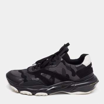 Pre Owned Valentino Black Leather And Suede Bounce Sneakers Size 43