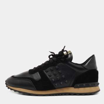 Pre Owned Valentino Black Leather and Suede  Rockstud Sneakers Size 42 