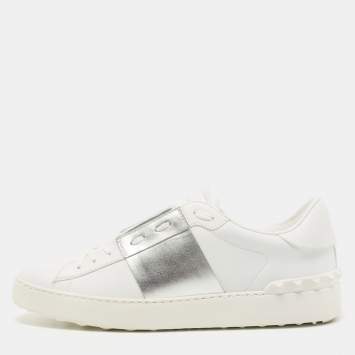 Pre Owned Valentino White/Silver Leather Open Sneakers Size 41
