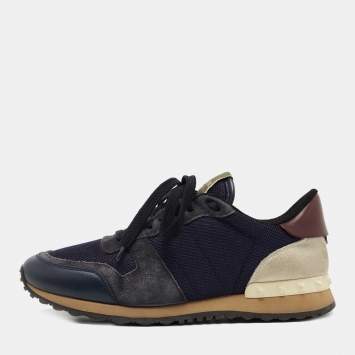 Pre Owned Valentino Tricolor Mesh, Leather and Suede Rockrunner Sneakers Size 40