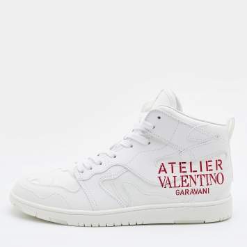 Pre Owned Valentino White Leather Atelier High Top Sneakers Size 44