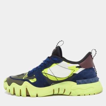 Pre Owned Valentino Multicolor Leather and Suede Camouflage Rockstud Rockrunner Sneakers Size 44 