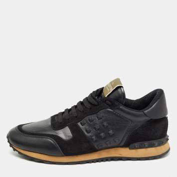 Pre Owned Valentino Black Leather and Suede Rockrunner Trainer Sneakers Size 43