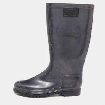 Pre Owned Valentino Grey Lace Print Rubber Rain Boots Size 38