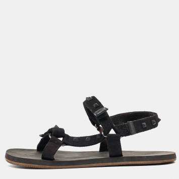 Pre Owned Valentino Black Canvas Rockstud Strappy Sandals Size 43