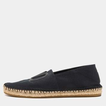 Pre Owned Valentino Black Canvas VLogo Slip On Espadrilles Loafers Size 42