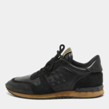 Pre Owned Valentino Black Leather and Suede Rockrunner Sneakers Size 42