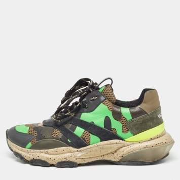 Pre Owned Valentino Multicolor Leather and Mesh Camouflage Bounce Low Top Sneakers Size 40