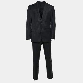 Pre Owned Versace Collection Navy Blue Pinstripe Wool Single Breasted Suit S
