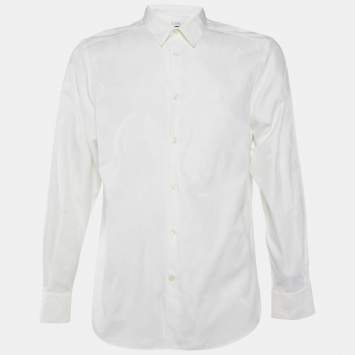 Pre Owned Versace Collection White Tiger Pattern Cotton Button Front Shirt XL
