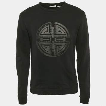Pre Owned Versace Collection Black Logo Embossed Cotton Crew Neck Sweatshirt M