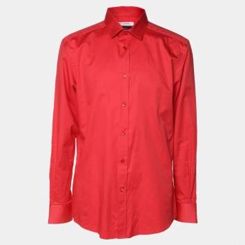 Pre Owned Versace Collection Red Cotton Button Front Shirt XL