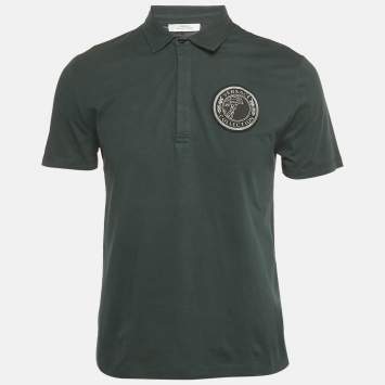 Pre Owned Versace Collection Green Logo Applique Detail Cotton Polo T-Shirt M