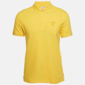 Pre Owned Versace Collection Yellow Medusa Applique Detail Cotton Polo T-Shirt M