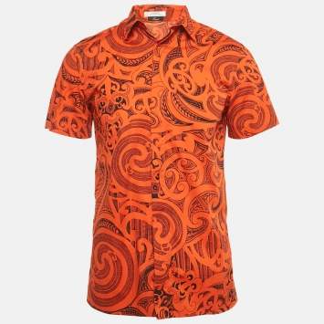 Versace Collection Orange Printed Cotton Trend Shirt S