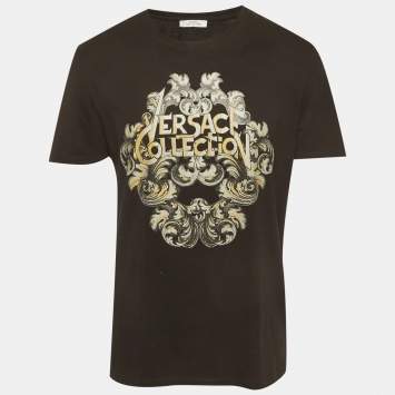 Pre Owned Versace Collection Black Printed Jersey T-Shirt L