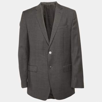 Pre Owned جاكيت فيرساتشي كولكشن صوف مزيج رمادي محكم مقاس زائد جداً