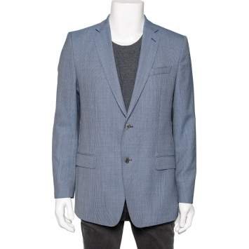 Pre Owned Versace Collection Blue Patterned Wool Single Breasted Blazer L