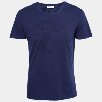 Pre Owned Versace Collection Navy Blue Half Medusa Print Cotton Short Sleeve T-Shirt L