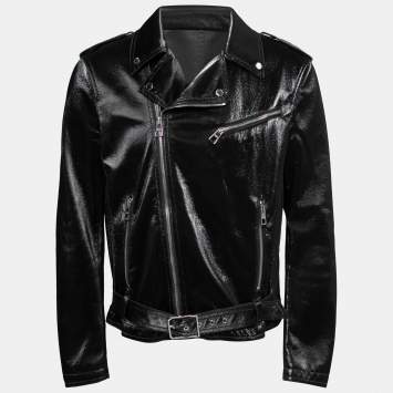 Pre Owned Versace Collection Black Faux Leather Biker Jacket M
